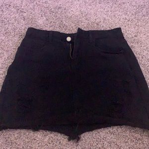 distressed black jean skirt